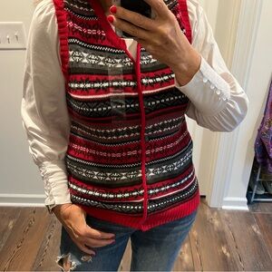 NWT Red Black Fair Isle Sweater Vest Size Small Cotton Flax new old stock